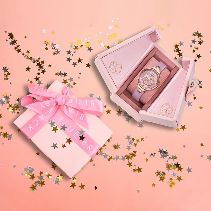 Women Watches Cherry Blossom Women's Watch Mother of Pearl Dial Ladies Watch with Leather Strap Sakura Petal Shape Cherry Blossom Watches for Women Sapphire Crystal Glass for Durability and Clarity