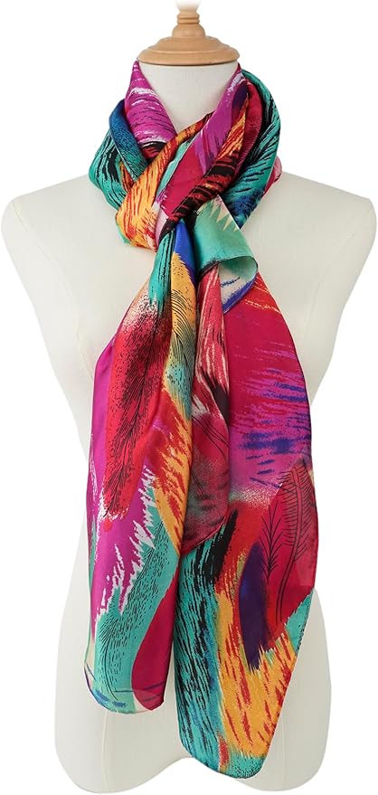 YOUR SMILE Large Mulberry Silk Feeling Long Stain Scarf Lightweight Sunscreen Shawls Wraps for Women