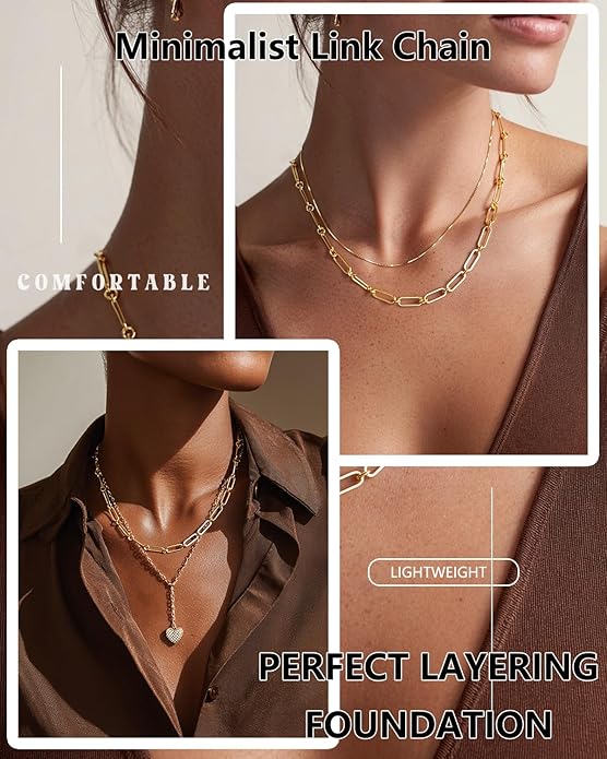 Link Gold Chain 14K Gold Plated Trendy Rope Paperclip Thick Chain Necklace Minimalist Layered Gold Chain Choker Necklaces for Women