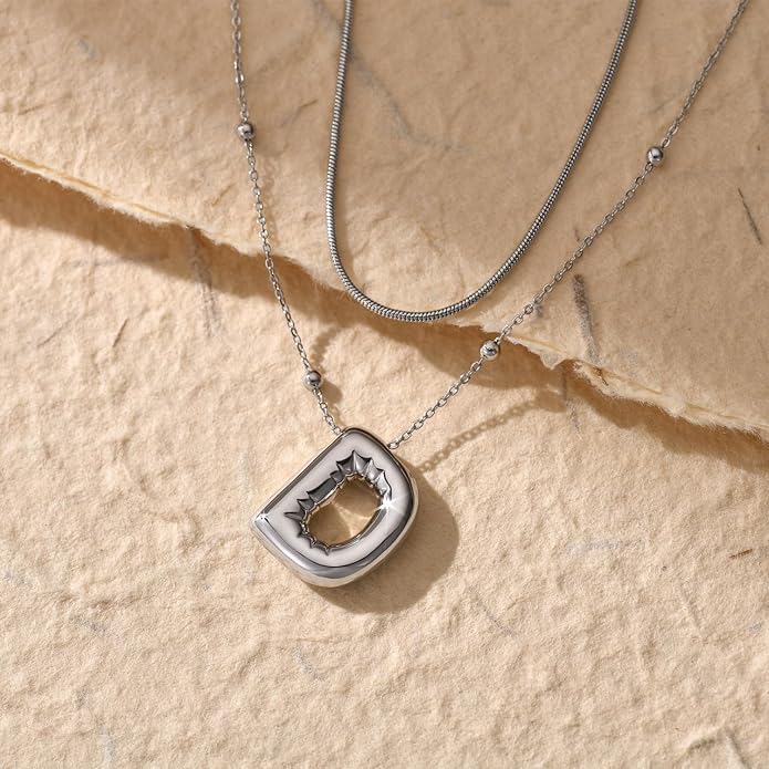 LUCA SMITH Initial Necklaces for Women, Dainty Balloon Bubble Letter, Name Letter Alphabet Pendant Layered Choker Chain Jewelry Gift