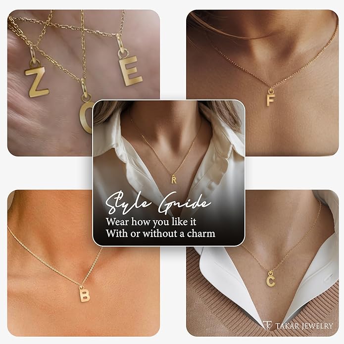 Takar Dainty 10K Gold Mini Initial Letter Pendant, A-Z Bold Gold Letter Charm For Women And Men, Personalized Pendant Charms, Christmas Gift for Women and Men Made In USA