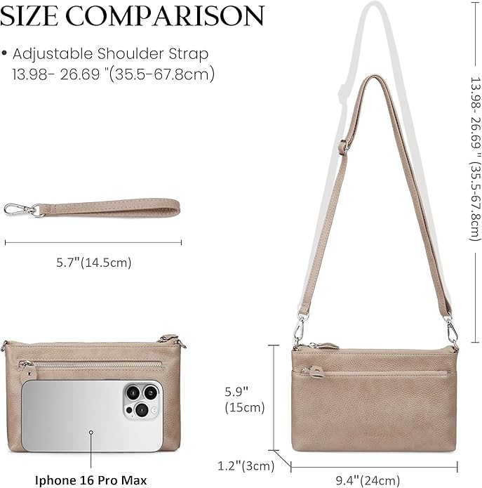 befen Genuine Leather Wristlet Clutch Wallet Purses with RFID Blocking, Small Crossbody Bags Shoulder Handbag for Women