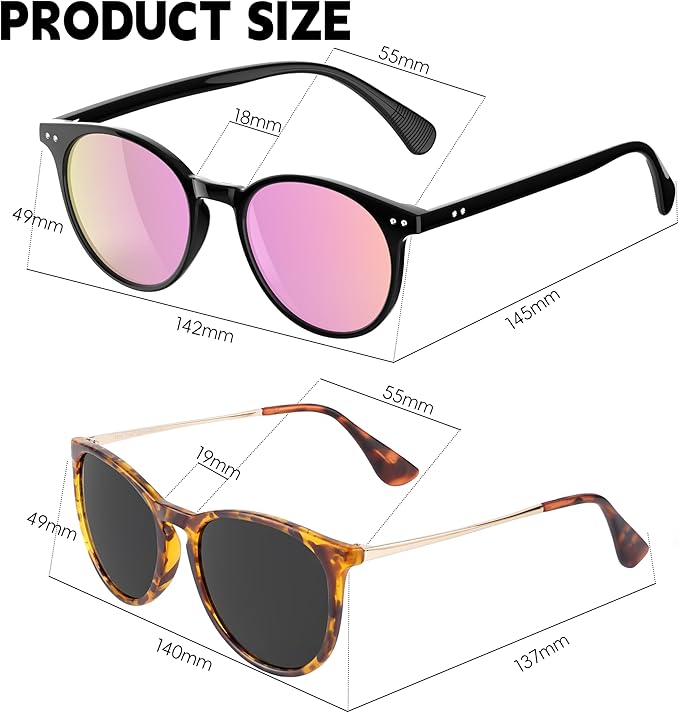 Vintage Round Polarized Sunglasses for Women Men Classic Retro Trendy Designer Style Sun Glasses UV400 Protection
