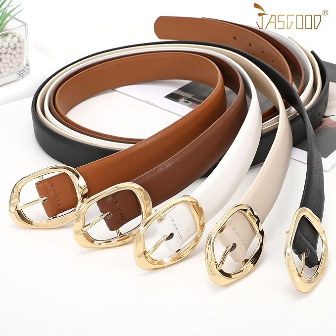 JASGOOD 3 Pack Women Belts for Jeans Pants Ladies Leather Waist Belt Casual Fashion Trend Belt for Women with Gold Buckle