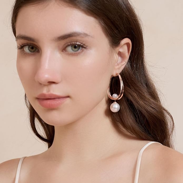 14k Gold Plated Lightweight Pearl Earrings,Trendy Jewelry,Teardrop Hoop Earrings for Women,Pearl Drop Earrings,Elegant Jewelry for Gifts