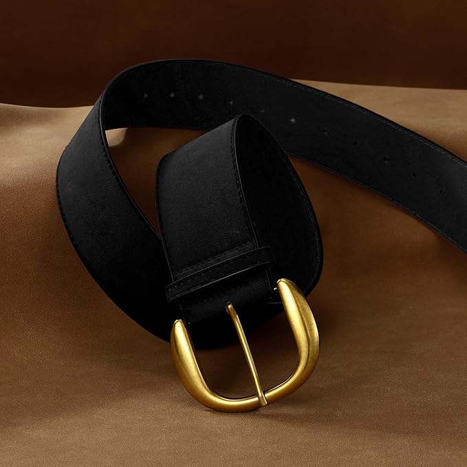 SANSTHS Women Wide Suede Belt for Dresses Jeans Fashion Thick Leather Waist Belts Ladies Chunky Belts