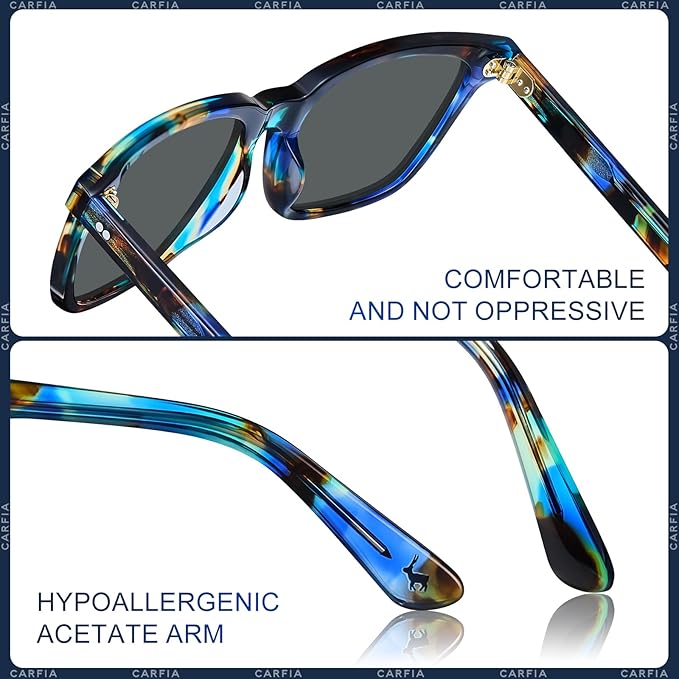CARFIA Polarized Sunglasses for Women: Acetate, Small/Medium Size, UV400 Anti Glare CA5354