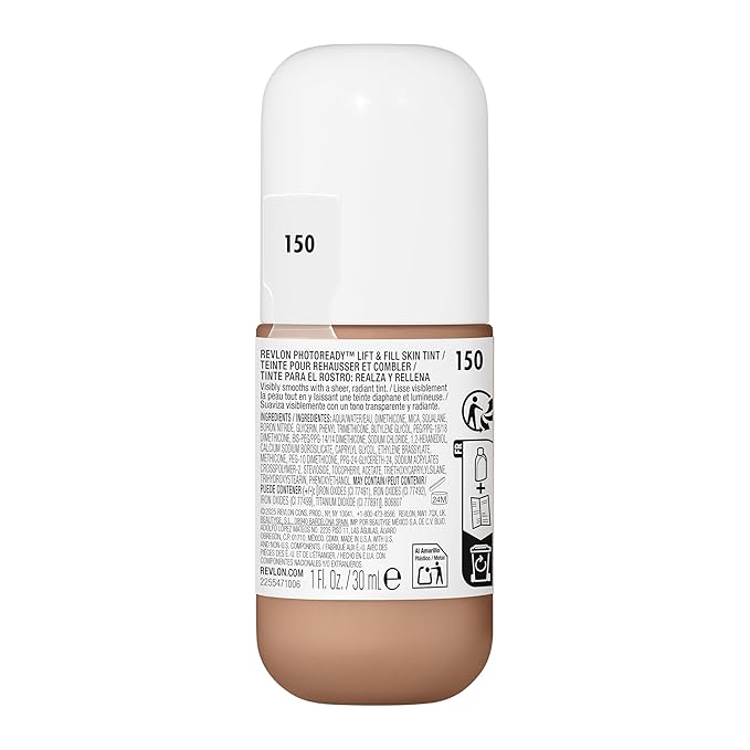 Revlon PhotoReady Lift & Fill Skin Tint, Dewy Foundation with Sheer Buildable Coverage, Lightweight & Hydrating, 150, 1 fl oz