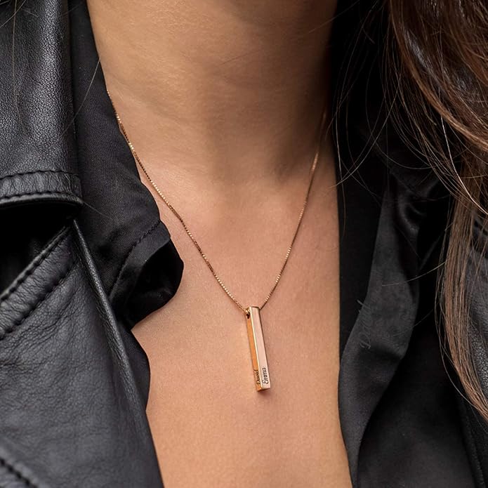 OAK & LUNA - Personalized Pillar Bar Necklace with Diamond Options - Custom Inscription Engraved Pendant - Up to 4 Names - Jewelry Gift for Women, Her, Mother For Mother's Day, Christmas