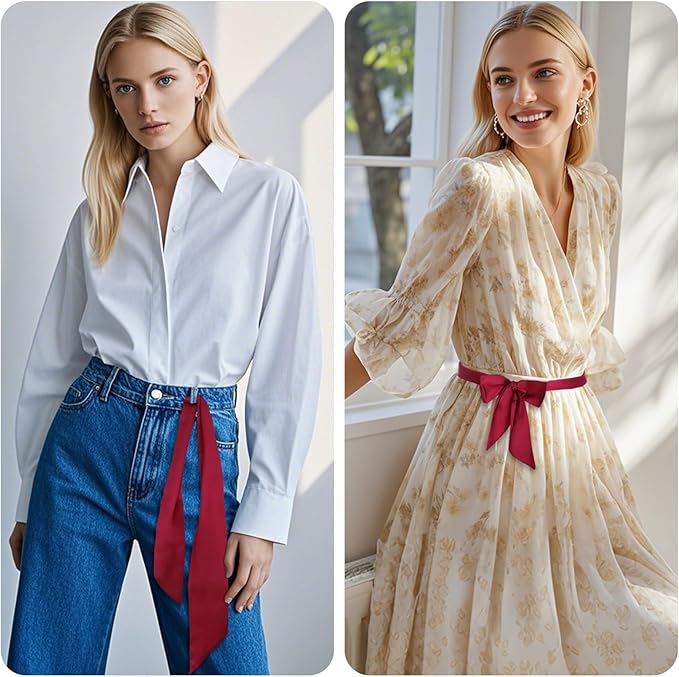 Long Satin Neckerchief Versatile Ribbon Tie Neck Scarf Solid Color Skinny Womens Tie