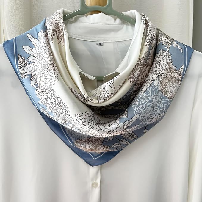 FONYVE Silk Feeling Scarf Medium Square Satin Head Scarf for Women 27.5 × 27.5 inches