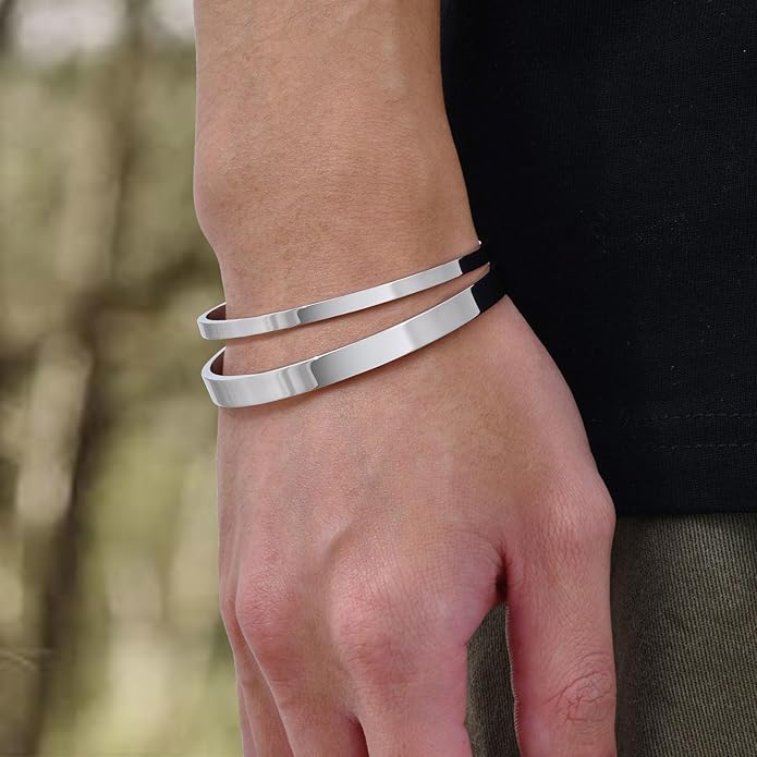 MEALGUET Stainless Steel Mens Cuff Bracelet : Minimal Cool Silver/Black/Gold Plated Open Metal Cuff Bangle Bracelets for Men,Mens Bracelet Jewelry Gift