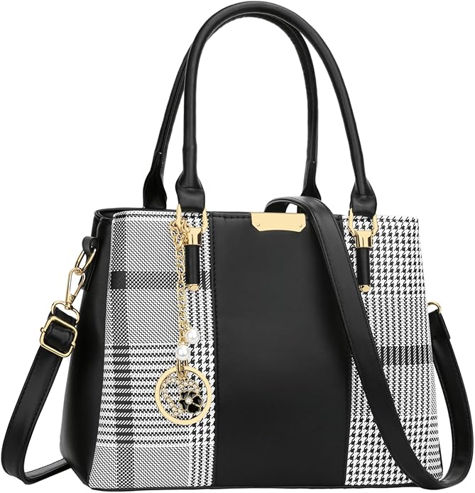 KKXIU 3 Zippered Compartments Purses and Handbags for Women Top Handle Satchel Shoulder Ladies Bags