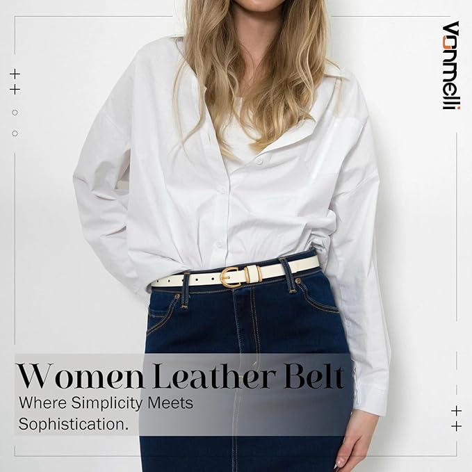VONMELLI Womens Skinny Leather Belt Thin Waist Belts for Women Fashion Dress Jeans with Gold Buckle
