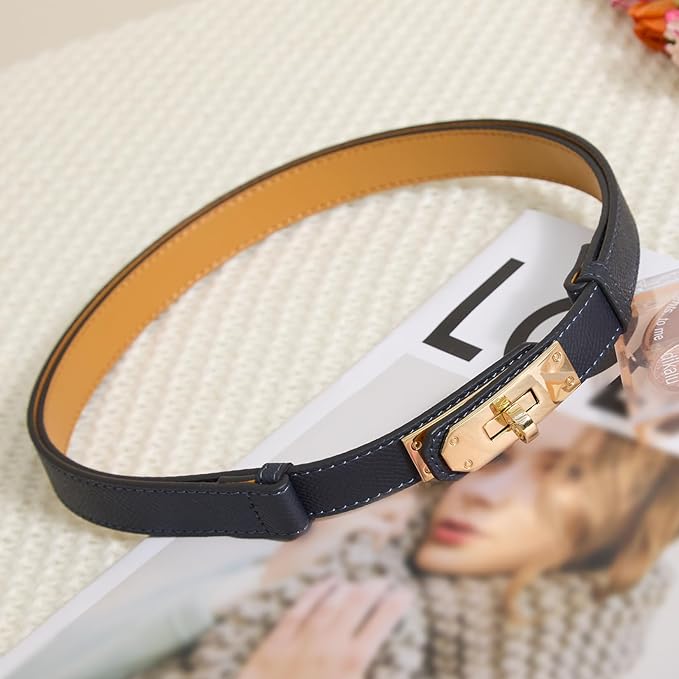Skinny Leather Belts for Women with Adjustable Silver Turn-Lock Buckle for Dresses Jeans and Pants
