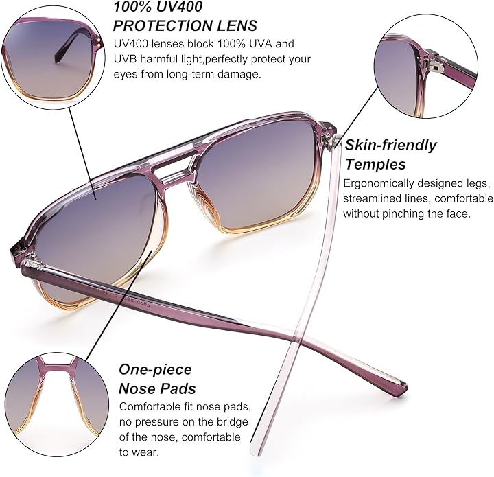 FEISEDY Retro Square Aviator Sunglasses Women Men 70s Vintage Trendy Plastic Frame Sun Glasses B2835
