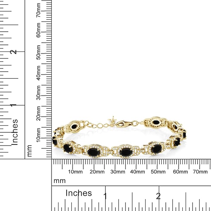 Gem Stone King 18K Yellow Gold Plated Silver Oval Gemstone Birthstone Tennis Bracelet For Women | Oval 6X4MM | 7 Inch With 1 Inch Extender | Fine Jewelry Gifts for Her Mom Women Wife