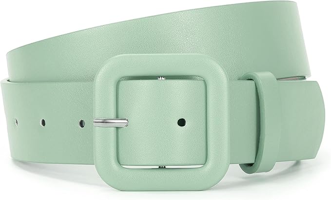 WHIPPY Women Leather Belt Candy Color Fashion Square Buckle Belt Ladies Belt for Jeans Pants Dresses