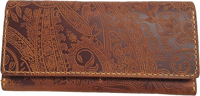 Genuine Leather Handmade Wallet for Women Large Capacity Credit Card Holder Ladies Bifold Long Clutch Handbag Slim Minimalist Western Purse with Zipper Pocket