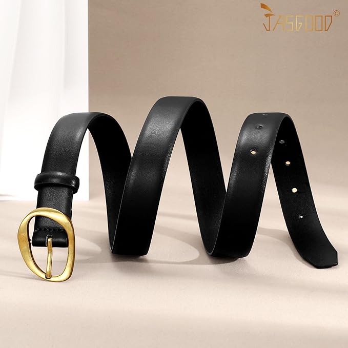 JASGOOD Leather Belts for Women Cute Casual Waist Belt with Gold Buckle Ladies for Jeans Pants Dresses