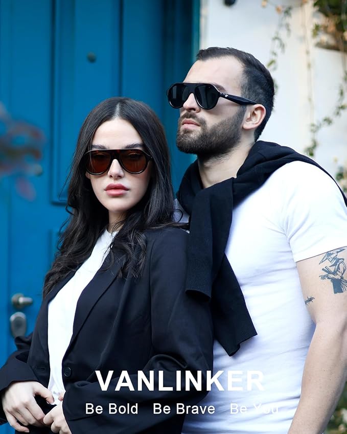 VANLINKER Retro Aviator Polarized Sunglasses for Men Women Trendy 70s Vintage Plastic Frame Sun Glasses VL9750