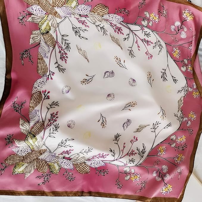 FONYVE Silk Feeling Scarf Medium Square Satin Head Scarf for Women 27.5 × 27.5 inches