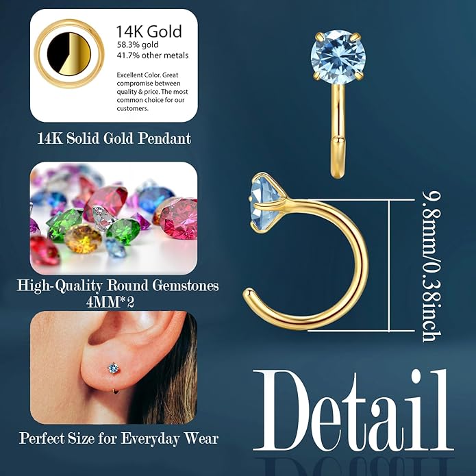 14K Gold Birthstone Huggie Half Hoop Earrings for Women,Round-cut Created Gemstone Minimalist Tiny Earring(4MM*2) Anniversary Birthday Mother's Day Jewelry for Mom Her