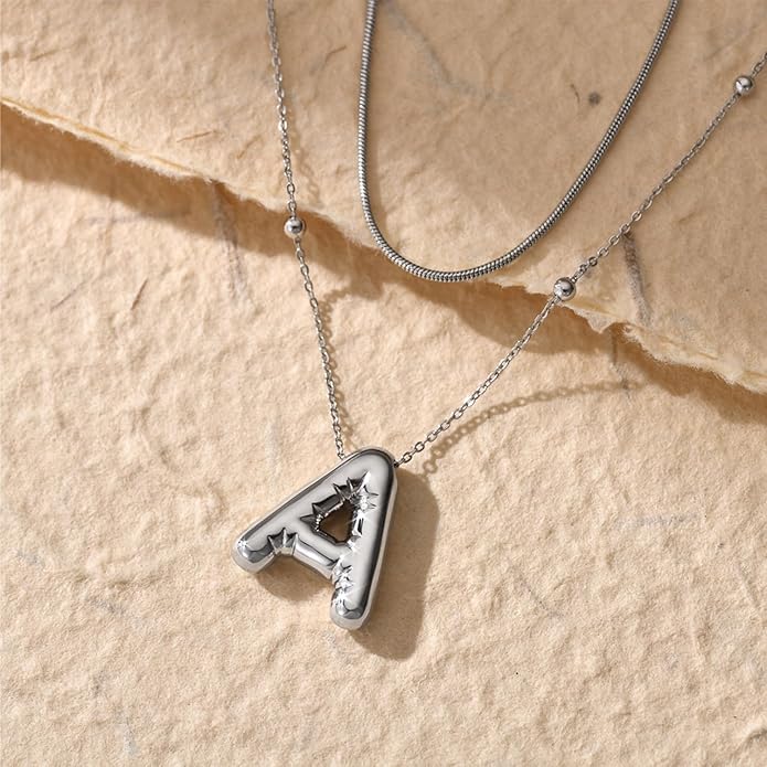 LUCA SMITH Initial Necklaces for Women, Dainty Balloon Bubble Letter, Name Letter Alphabet Pendant Layered Choker Chain Jewelry Gift