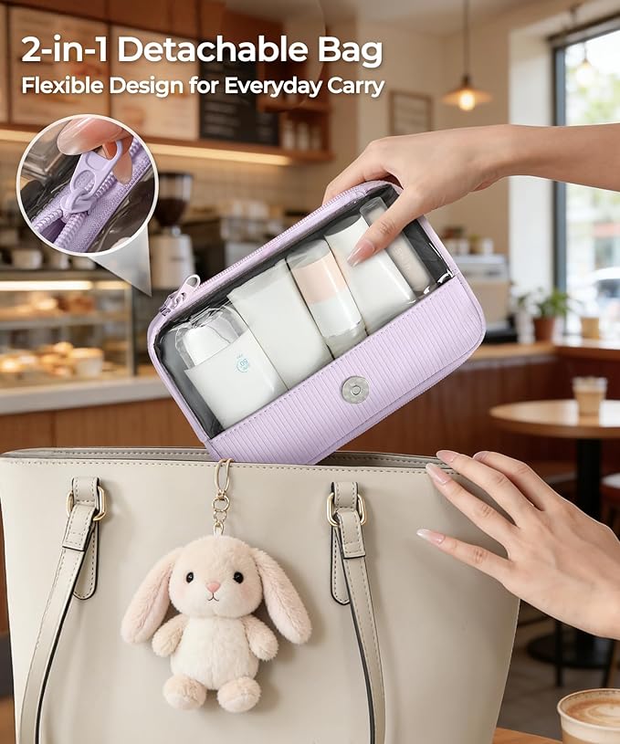 Preppy Makeup Bag, Rectangle Double Detachable Cosmetic Organizer, Clear Side Panel Portable Travel Pouches for In-Flight Essentials, Beauty & Tech Accessories, Gift for Women