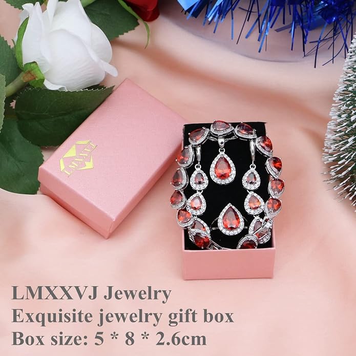 LMXXVJ Necklace Long Earrings Bracelet Set, White Gold Plated Created Blue Sapphire Jewelry Set Wedding Party Gift Jewelry for Women Bridal Bridesmaid