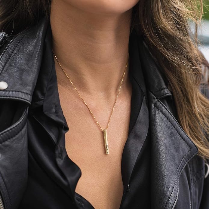 OAK & LUNA - Personalized Pillar Bar Necklace with Diamond Options - Custom Inscription Engraved Pendant - Up to 4 Names - Jewelry Gift for Women, Her, Mother For Mother's Day, Christmas