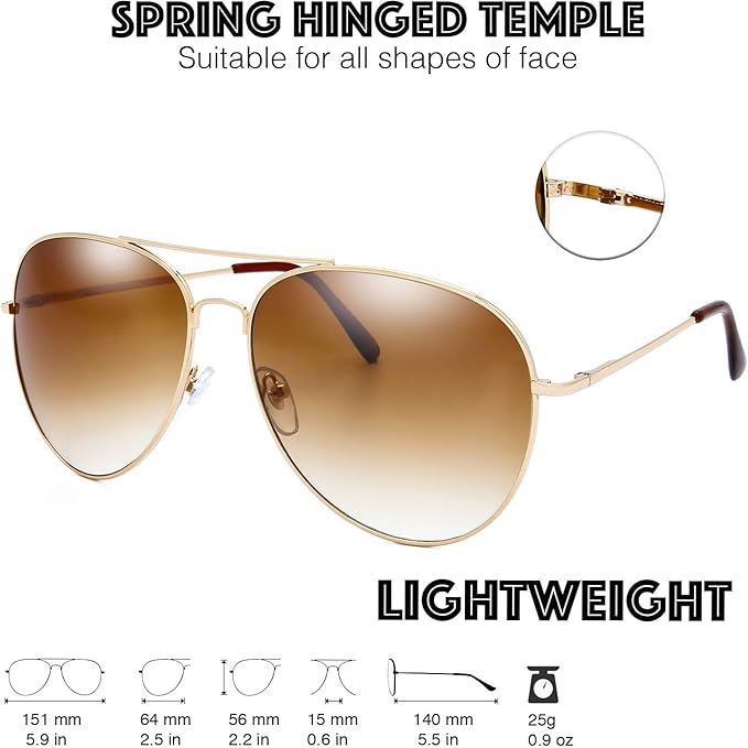 The Fresh Classic Aviator Frame Light Color Lens XL Oversized Sunglasses Gift Box