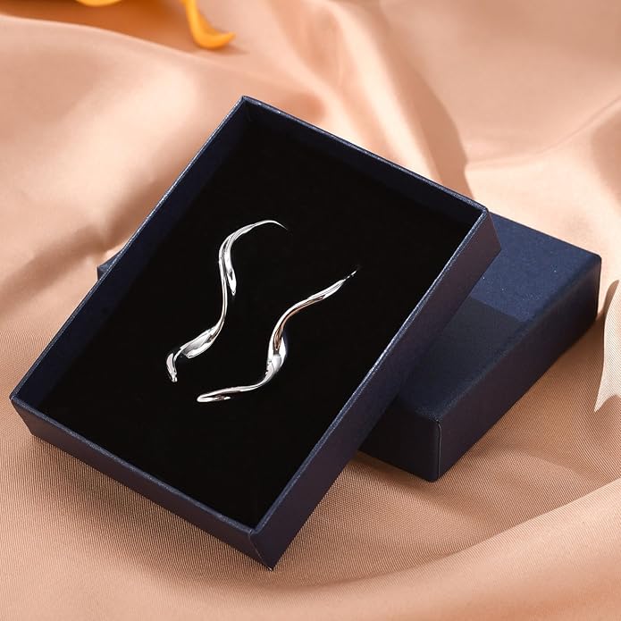 14K Gold Hoop Earrings for Women, Hypoallergenic Spiral Threader Gold Plated Dangle Earrings Fashion Jewelry，Gift for Women