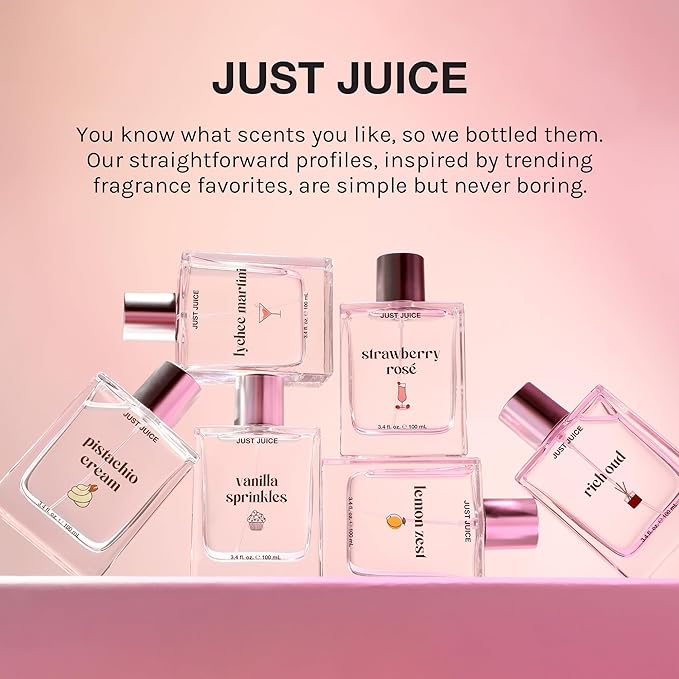 Just Juice Strawberry Rosé - Sparkling Strawberry Perfume for Women and Men - Raspberry, Rose, Vanilla Musk Summer Perfume - 3.4 oz