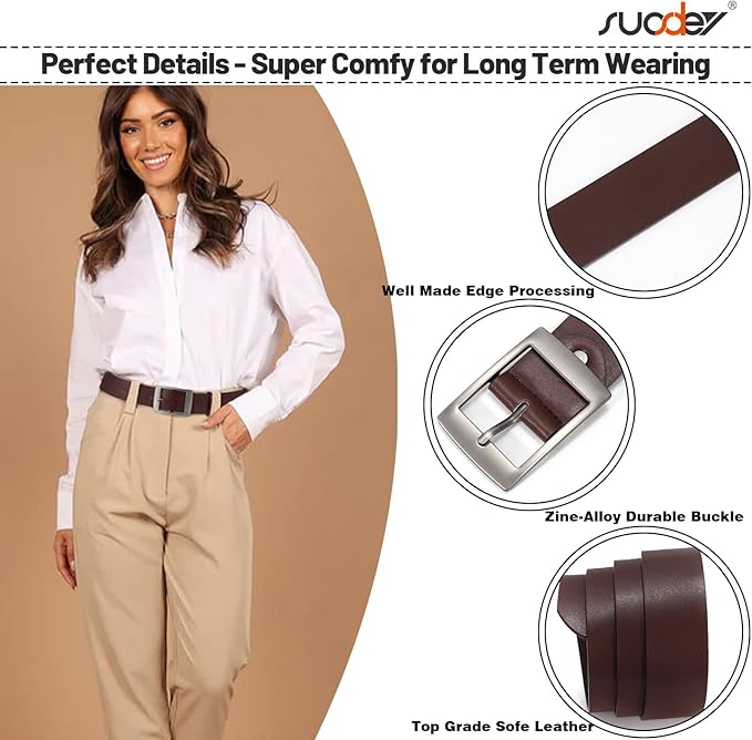 SUOSDEY Fashion Womens Leather Belts,Wide Waist Belt with Pin Buckle for Jeans Pants Dresses,1.5" width