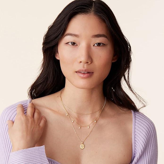 PAVOI 14K Gold Plated Layering Necklaces | Stylish Minimalist Design Pendant Necklaces | Bar, Circle, Lotus, Disc, Dog Tag, Horizontal Bar Pendants for Women
