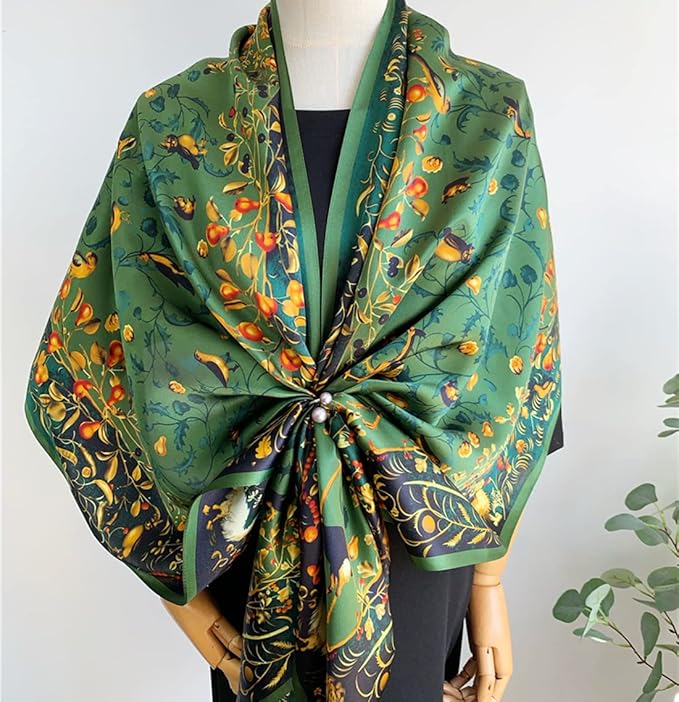 100% Mulberry Silk Scarfs for Women Floral Print Satin Long Scarf for Headscarf Hair Wraps Shawl with Gift Packed