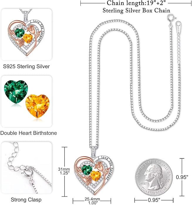 Iefil Mothers Day Gifts for Wife - Sterling Silver Birthstone Necklace Birthday Gifts for Her Wife