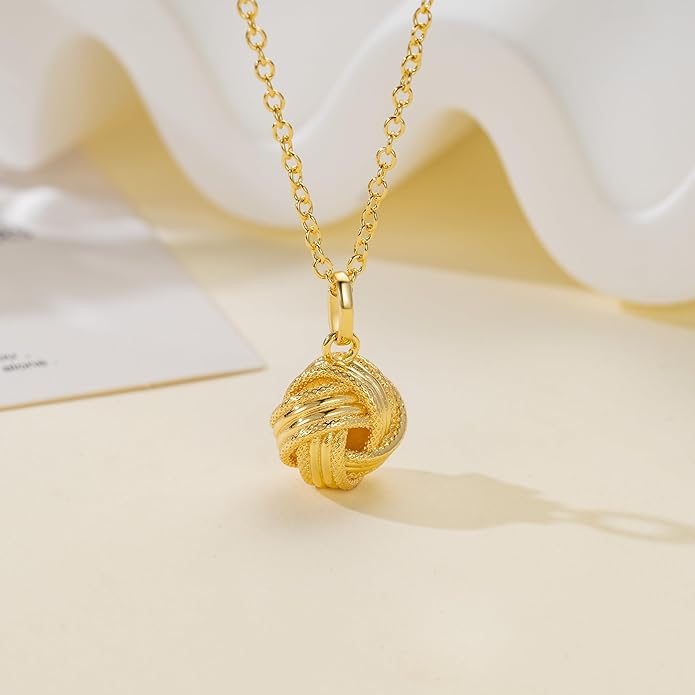 14K Gold Necklaces for Women Pendant Necklaces Love Knot Pendant Necklace for Women Simple Round Knot Women’s Gold Necklace Trendy Adjustable in Length 18in (16in+2.1in)