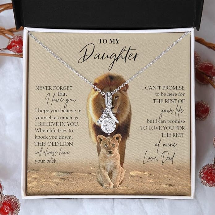 VIRAGIL To My Daughter Gift Necklace From Dad or Mom - Badass Daughter Jewelry With Heartfelt Message & Elegant Box