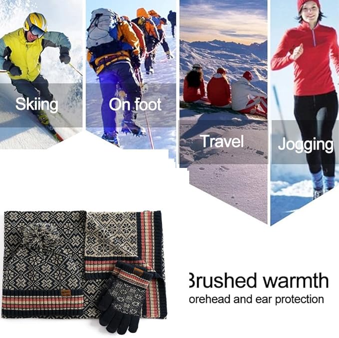 Winter Hat Scarf Gloves Set for Women Womens Knit Warm Hat Beanie Long Scarf Touchscreen Gloves Skull Caps Neck Scarves