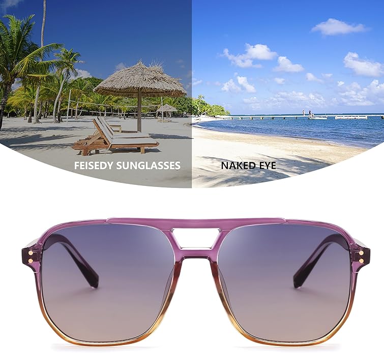 FEISEDY Retro Square Aviator Sunglasses Women Men 70s Vintage Trendy Plastic Frame Sun Glasses B2835