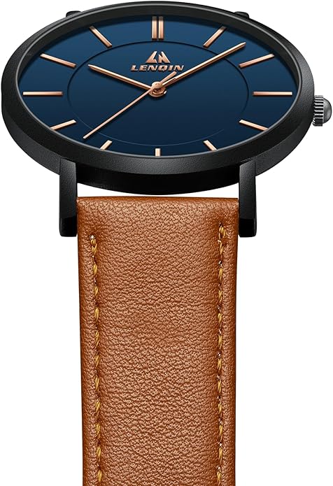 LN LENQIN Mens Watches Watches for Men Analog Quartz Watch 30M Waterproof Men's Wrist Watch Minimalist Fashion Business Mens Dress Designer Watch with Leather Band
