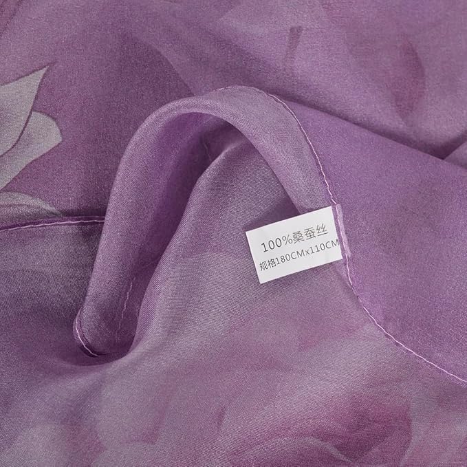 100% Mulberry Silk Women's Neck Silk Scarf-Lightweight Shawl,FLoral Print Beach Silk Wrap-Scarves for Photography