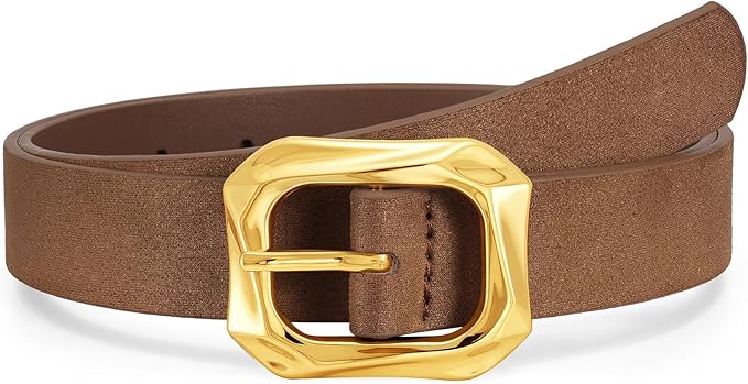 WHIPPY Women's Leather Belts with Gold Buckle Casual Fashion Ladies Waist Belts for Jeans Pants Dresses