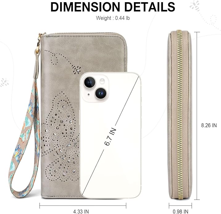 RFID Wallet Women, Large Capacity Butterfly Cell Phone Clutch Purses Ladies Wristlet Wallets for Women