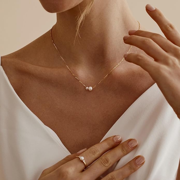 Gold Pearl Necklaces for Women Trendy 14k Gold Plated Dainty Necklace Simple Pearl Drop Single Charm Pendant Necklace Women's Jewelry Best Friend Birthday Gifts Gold Jewelry for Women