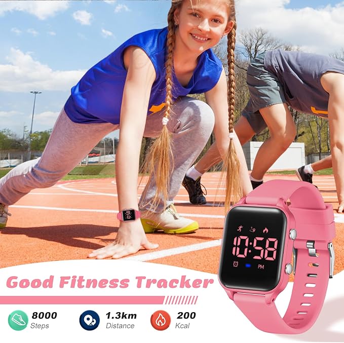 L LAVAREDO Kids Digital Watches for Boys Girls,Waterproof Sport Watch with Pedometer Stopwatch Vibration Alarm for Ages 5-13,No App Fitness Tracker Watch for Kids Teens Birthday Christmas Gifts