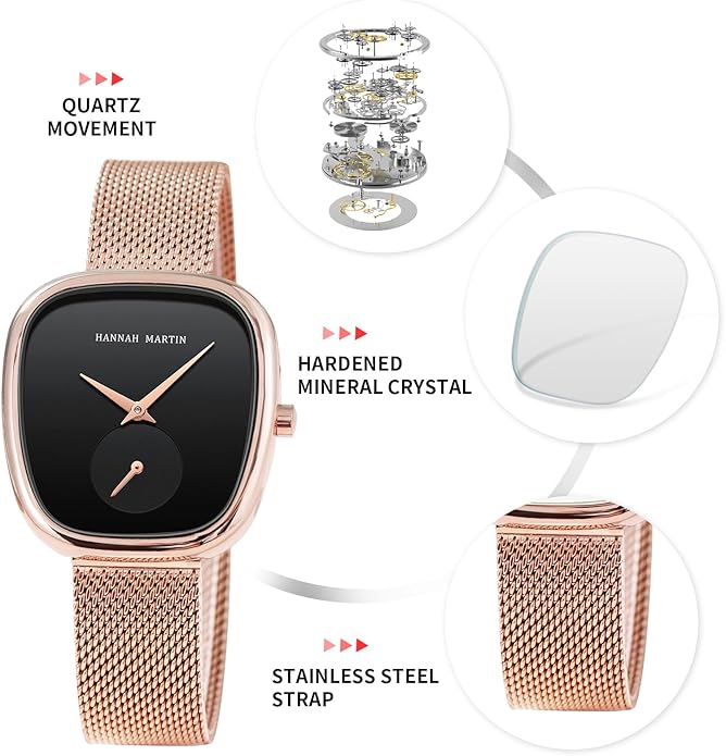 HANNAH MARTIN Watches for Women Waterproof Ladies Analog Quartz Wrist Watches Stainless Steel Band Fashion Dainty Female Watch Luxury Bracelet Diamond