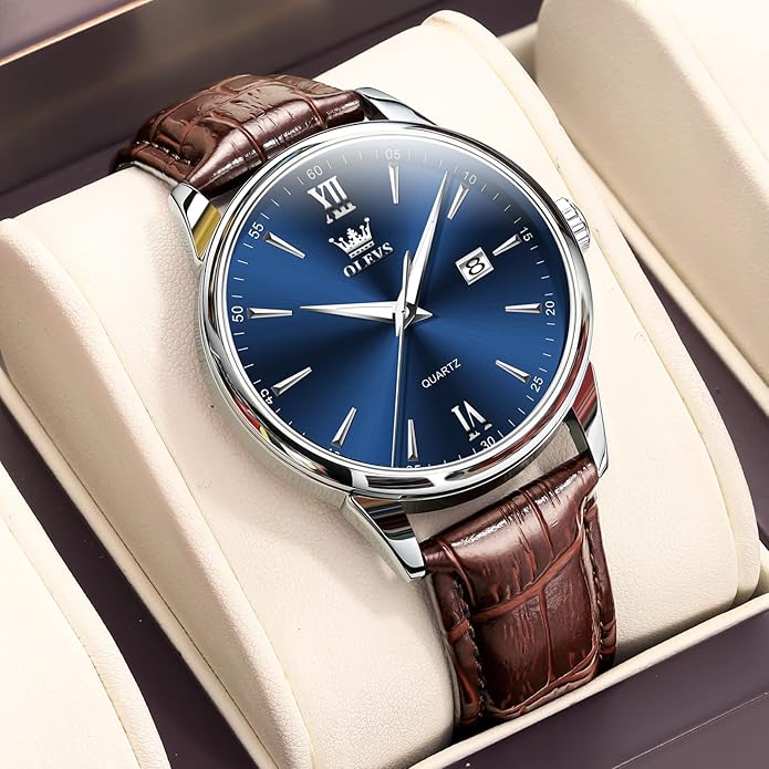 OLEVS Men Leather Watch,Mens Wrist Watches,Big Face Watches for Men,Leather Band Watches for Men,Day Date Watches for Men,Waterproof Watches for Men,Men Classic Watch,Reloj para Hombres